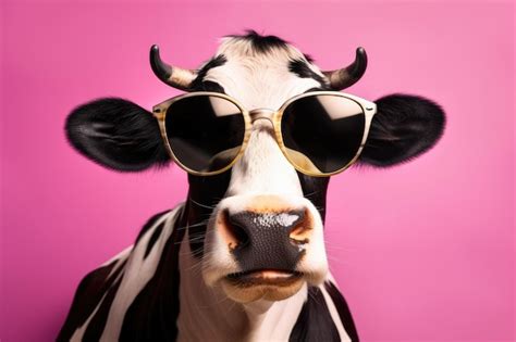 Premium Photo | Funny cow wearing sunglass on a pastel colorful background generative ai