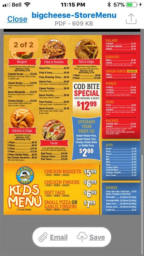 Menu at Big Cheese Pizza Restaurant, Mount Pearl