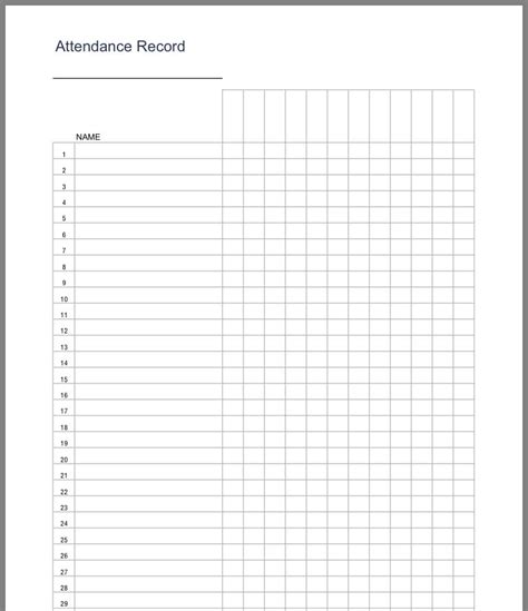 Printable Class Attendance Template - laraduraincantata