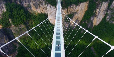 Suspension Glass Bridge – China Located in the Shiniuzhai National Geological Park of China ...