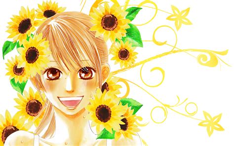 Fondos de pantalla : Chihayafuru, Ayase Chihaya, Flores, Girasoles, Anime, Chicas anime, boca ...