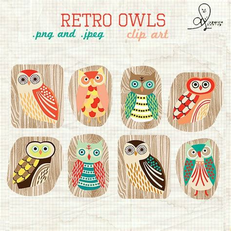 Retro Owls clip art