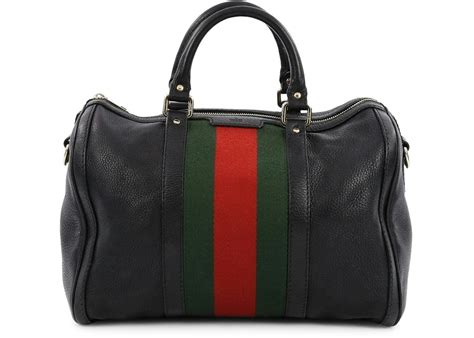 Gucci Vintage Web Boston Bag Satchel Medium Black