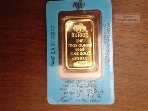 1 Troy Ounce Pamp Suisse Gold Bullion Bar And Assay Card