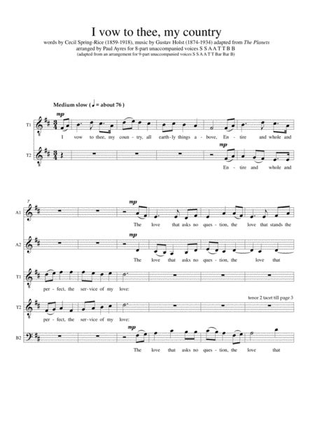 I vow to thee my country: 8-part choral arrangement (arr. Paul Ayres ...