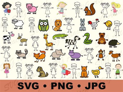 Stick Kids & Animals SVG Design Bundle Stick Kids SVG for Cutting ...