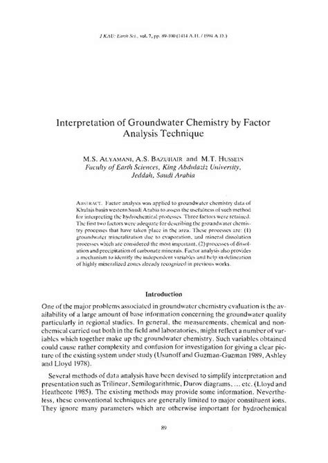 (PDF) Interpretation ofGroundwater Chemistry by Factor Analysis ...