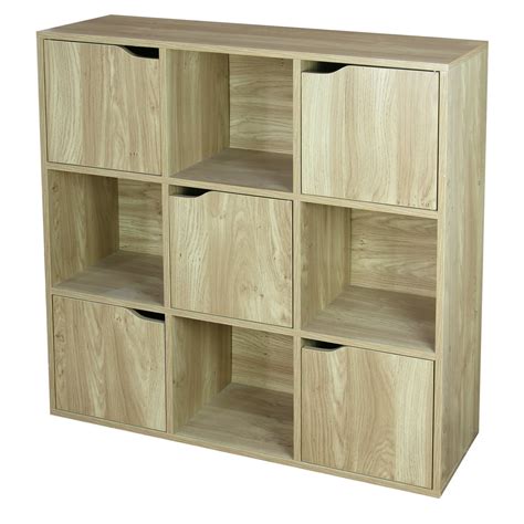 Home Basics 9 Cube Wood Storage Shelf with Doors, Natural - Walmart.com ...