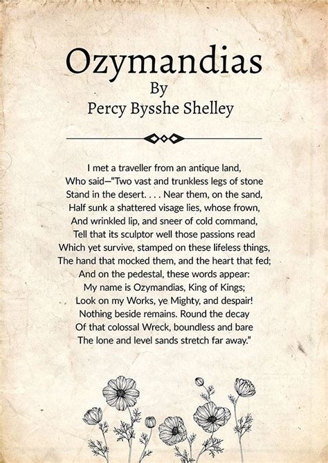 Ozymandias By Percy Bysshe Shelley, Ozymandias Poem Poster, Percy Bysshe Shelley Poetry Wall Art ...