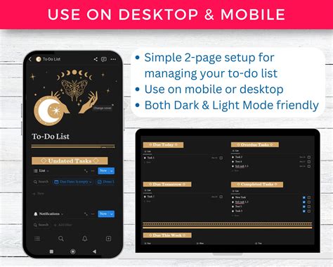 Notion Template Digital to Do List Minimal Dark Mode - Etsy