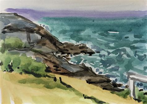 Sea Cliff Walk w/colour and ink 148 x 210mm | Painting, Watercolor paintings, Cliff walk