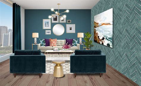 Modern Teal Living Room - Online Interior Design