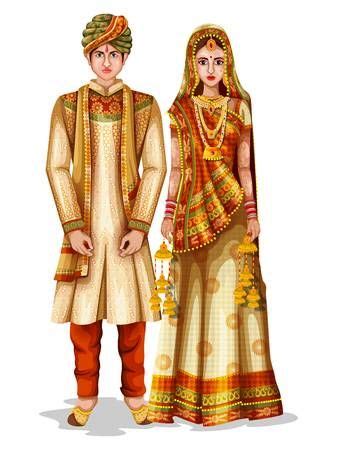 Easy to edit vector illustration of Haryanvi wedding couple in tr… | Fashion illustration ...