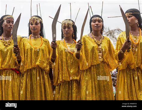 Afar tribe women dancing with a jile knife during expo festival ...