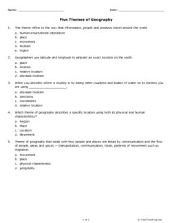 The Five Themes Of Geography Worksheet | GBGYABA Practice Test Answer Key