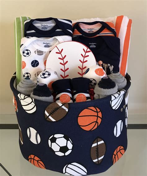 Sports Baby Boy Gift Basket | Baby boy gift baskets, Baby boy gifts, Baby shower baskets