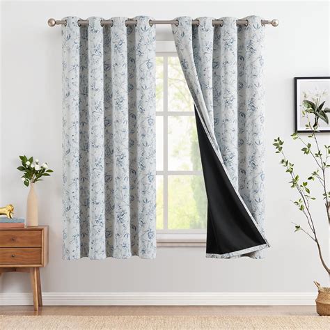 Amazon.com: jinchan 100% Blackout Floral Curtains 63 Inch Length Blue ...