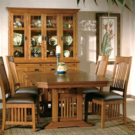 Arts And Crafts Trestle Dining Room Set W/ Leather Chairs Hekman | Furniture Cart