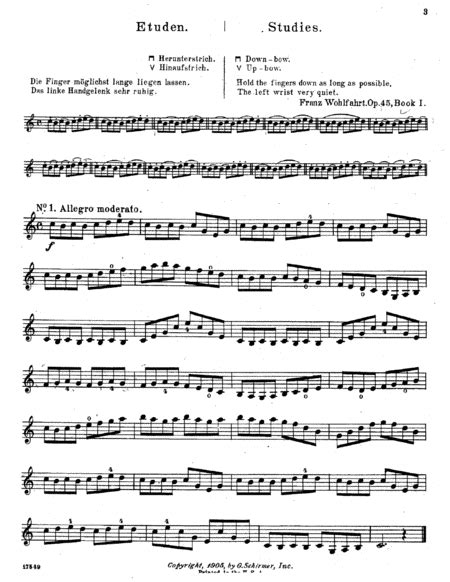 mp3 + pdf / F.Wohlfahrt, Etude N.1+14 bowing variations, from 60 Etudes for Violin, Op.45, Book ...