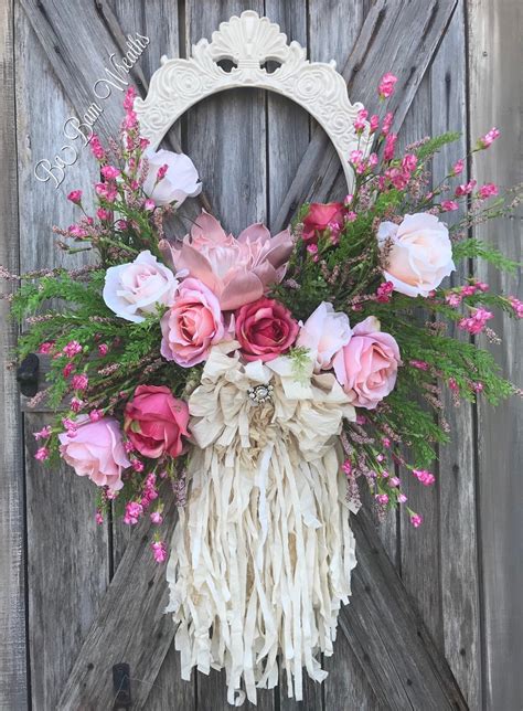 Shabby Chic Wreath, Rustic Wreath, Large Floral Wreath, Summer Wreath ...