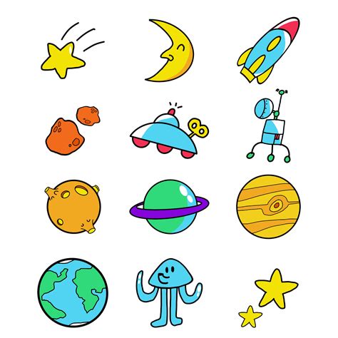 The Space icon drawing cartoon style bundle set 24050701 Vector Art at ...