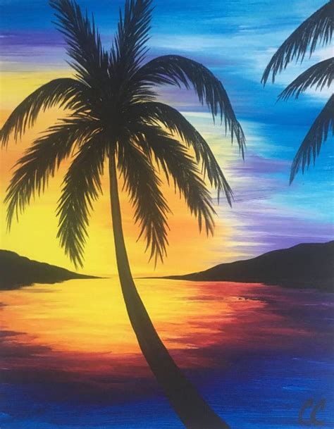 Palm trees in the sunset | Palm trees painting, Tree painting easy, Sunset canvas painting