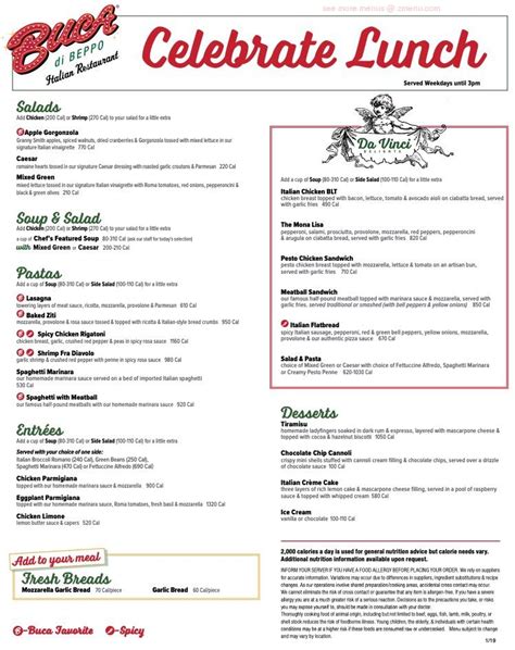 Online Menu of Buca di Beppo Italian Restaurant Restaurant, Palo Alto, California, 94301 - Zmenu