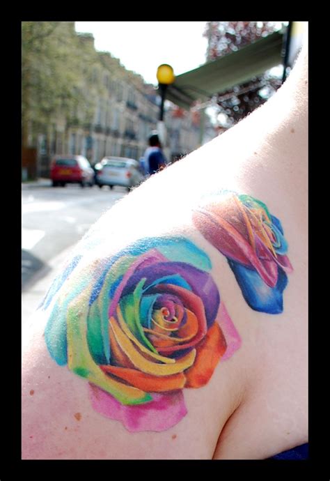 Colorful Rose Tattoos, Colorful Roses, Floral Tattoo, Flower Tattoos, Calavera Tattoo, Rainbow ...