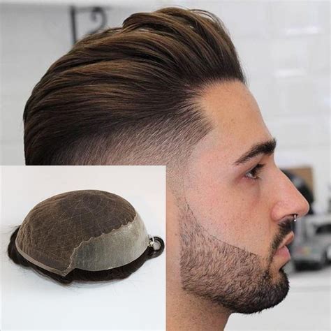 Human Hair Durable Hairpieces Lace Thin PU Replacement System For Men ...