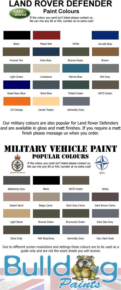 land rover defender paint colours chart - Google Search | Land rover ...