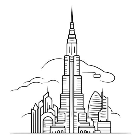 Premium Vector | Sketch hand drawn single line art coloring page menara burj khalifa day