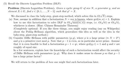 (5) Recall the Discrete Logarithm Problem (DLP): | Chegg.com