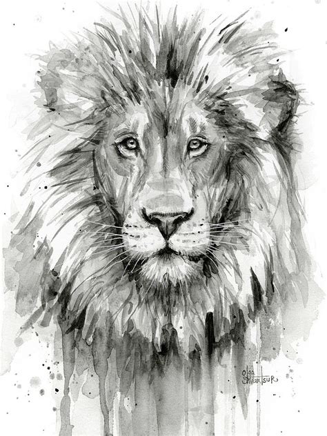 Lion Watercolor Painting by Olga Shvartsur