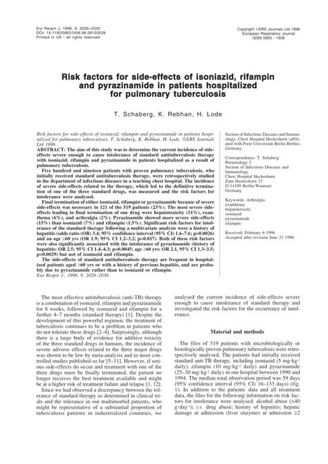 (PDF) Risk factors for side-effects of isoniazid, rifampin and pyrazinamide in patients ...