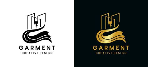 Garment logo design with the concept of a cloth icon combined with a building in line art ...