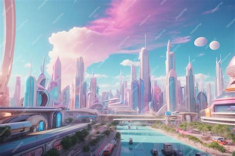 Premium AI Image | colorful pastel animation of futuristic city cartoon ...