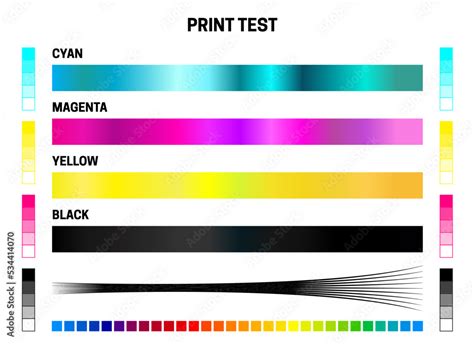 Vetor de Print Test CMYK Calibration Illustration with Color Test for Cyan, Magenta, Yellow ...