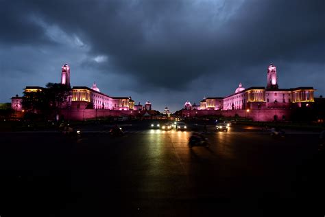 An illuminated view of the Raisina Hills ahead of Independence Day ...