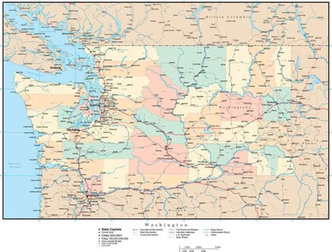 Washington Adobe Illustrator Map with Counties, Cities, County Seats ...