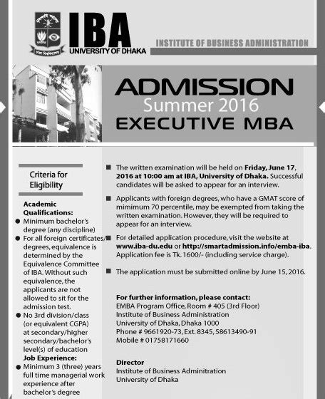 Dhaka University IBA EMBA Admission Circular & Result 2017 - BD RESULTS 24