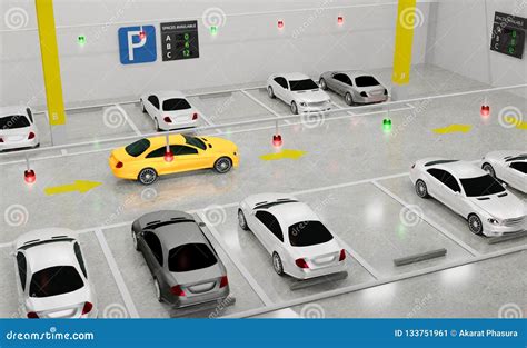 Smart Parking Lot Guidance System with Overhead Indicators, Stock Illustration - Illustration of ...