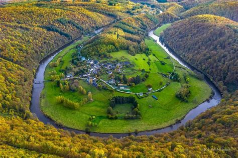 An incised meander of the Semois River at Frôhan (Frahan), Luxembourg, Belgium