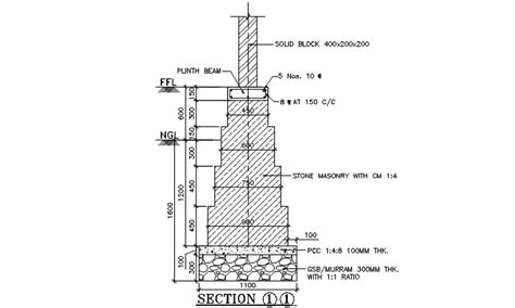 RCC Foundation Column With Plinth Beam Section Drawing DWG File - Cadbull