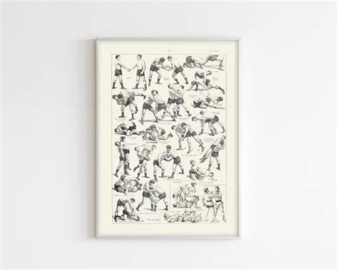 Wrestling Moves and Poses. Hand Drawn, Vintage Illustration of ...