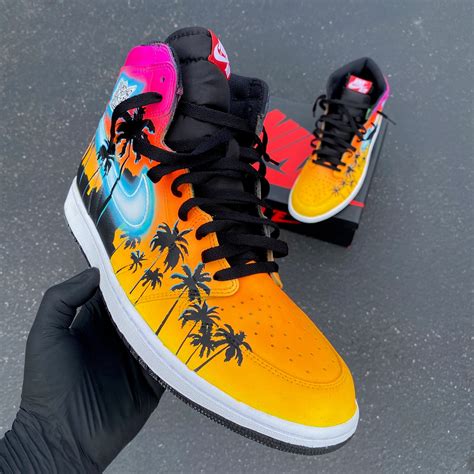 Custom Hand Painted Nike Glowing Miami Palm Trees Jordan 1 High – B Street Shoes