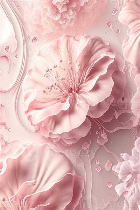 Delicate romantic pastel pink background with beautiful flowers. Abstract wedding backdrop ...