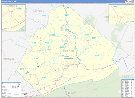 Mercer County, WV Zip Code Wall Map Basic Style by MarketMAPS - MapSales