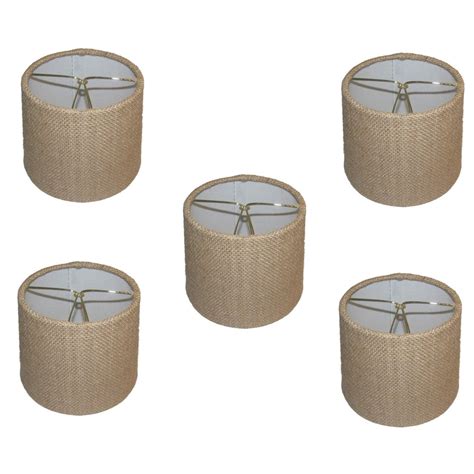 Set of Five 6 Inch European Drum Style Chandelier Lamp Shade Mini Shade Natural Burlap Fabric ...