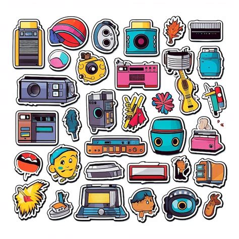 Premium AI Image | A set of small vinyl stickers pop art style popular objects