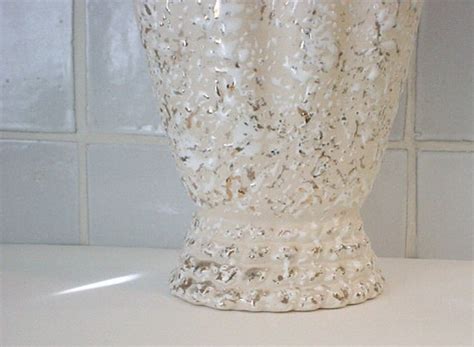 Large Vintage Fluted Ceramic Vase Cream w/ Gold & White